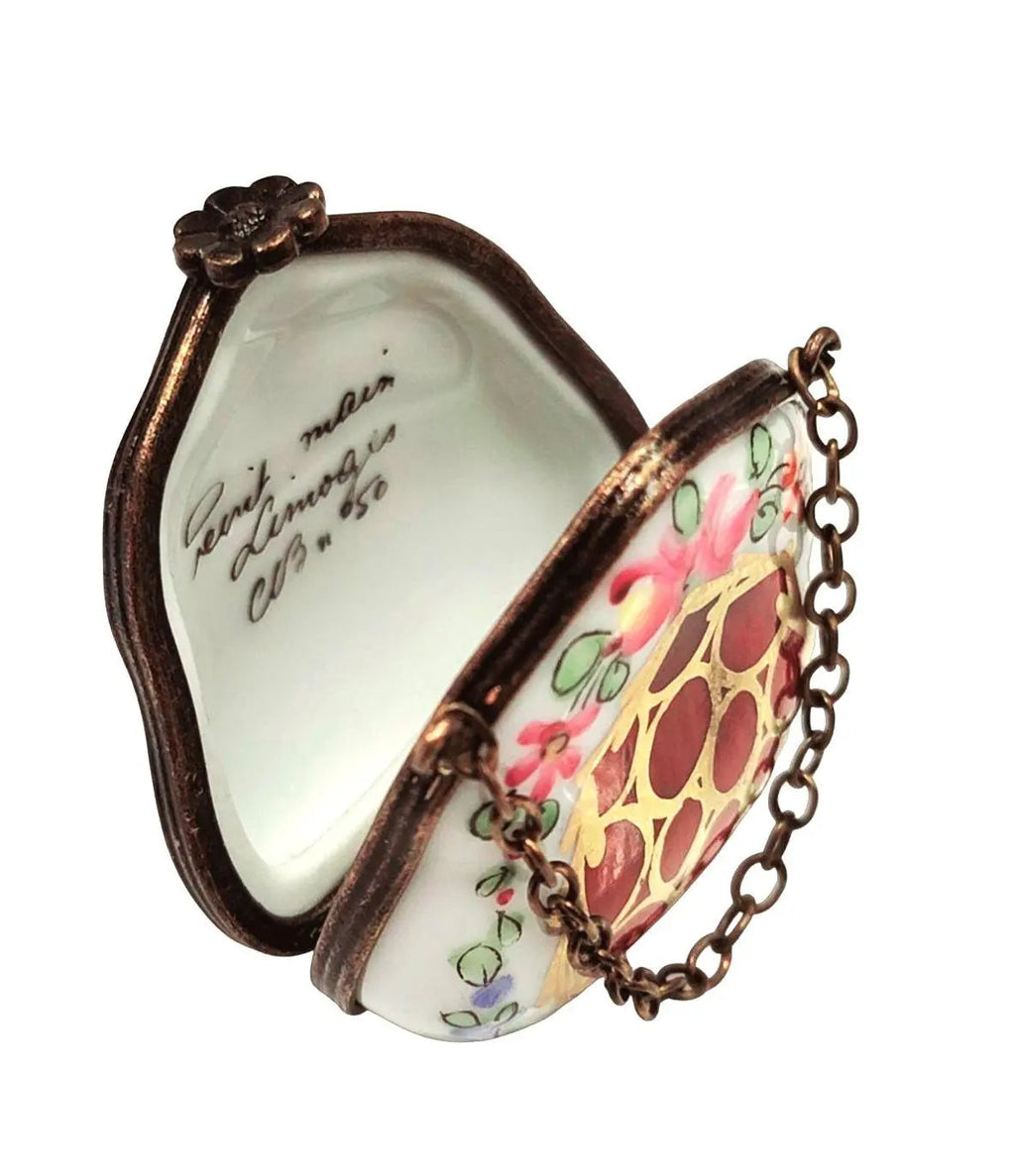 Purse Maroon Gold Flowers Limoges Box, view 2
