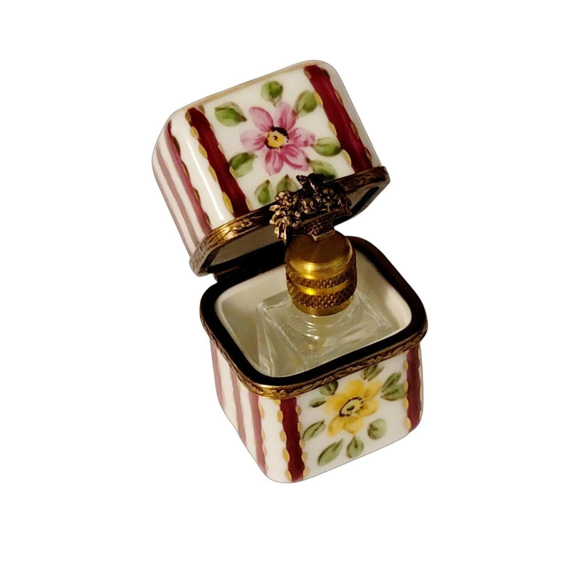 Maroon with Flowers Perfume for Unique Limoges box painted by hand in Limoges, France, a gift to treasure