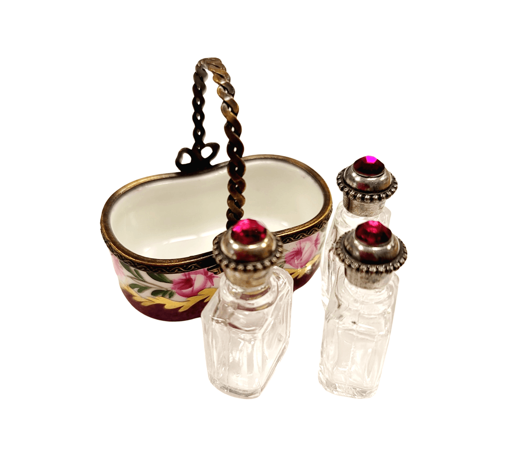 Authentic 3 Perfumes in Maroon Basket Limoges box, hand-painted in France, from Limoges Boutique