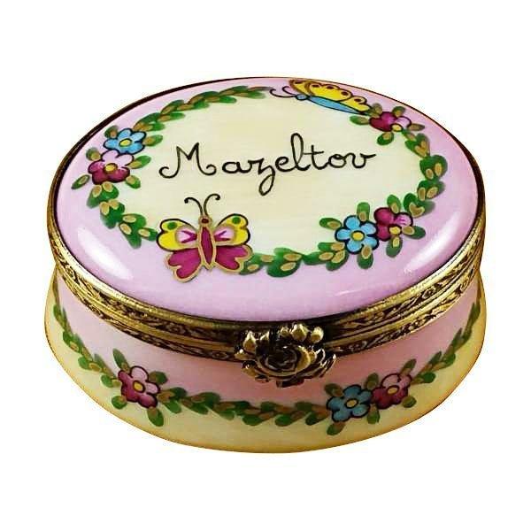 Mazeltov Oval Limoges Box for Elegant Decor, a hand-painted Limoges porcelain gift