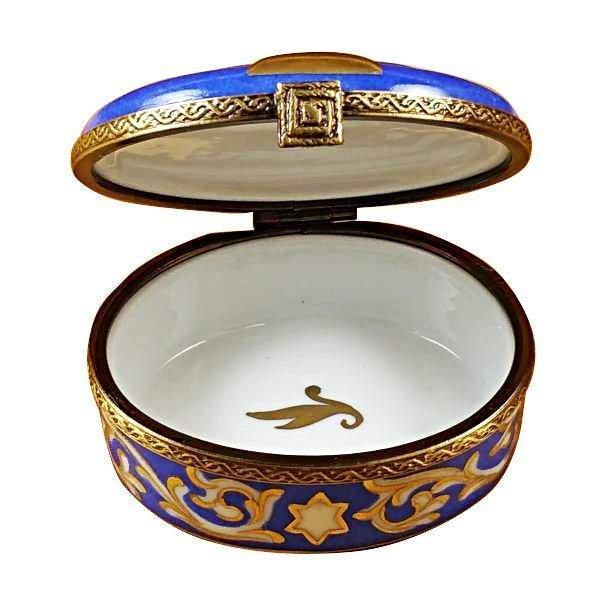 Treasured French collectible: Blue Menorah Limoges box, painted by hand