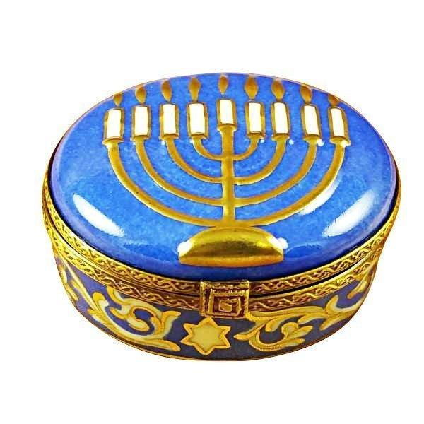 Authentic Rochard Blue Menorah Limoges box, hand-painted in France, from Limoges Boutique