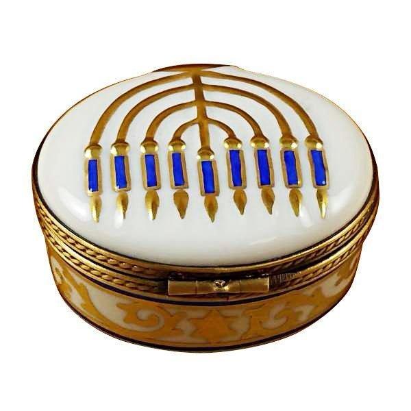 Menorah White Limoges box painted by hand in Limoges, France, a gift to treasure