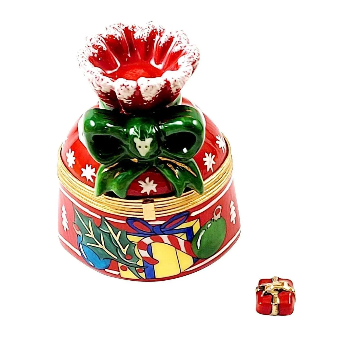 Authentic Rochard Merry Christmas Bag Cheer Limoges box, hand-painted in France for Christmas, from Limoges Boutique