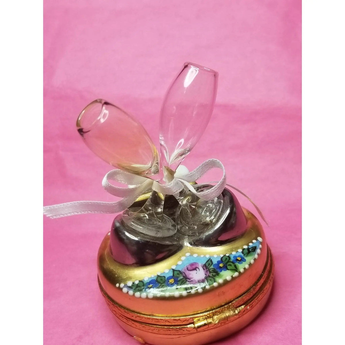 Hand-painted Merry Christmas Champagne Glasses Limoges box, French artistry for lovers of fine art