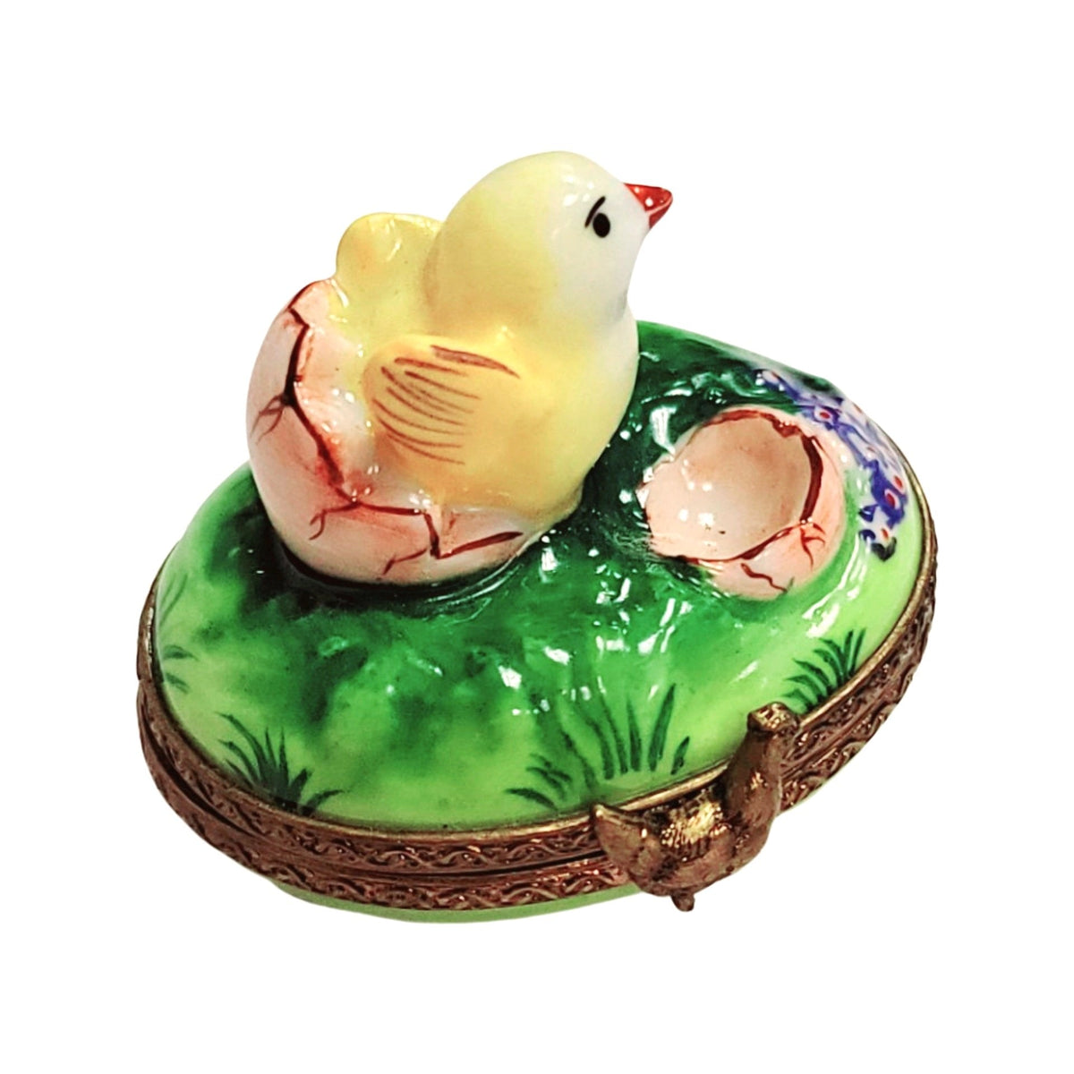 Fine French craftsmanship on the Chick Hatching Limoges box, painted by hand