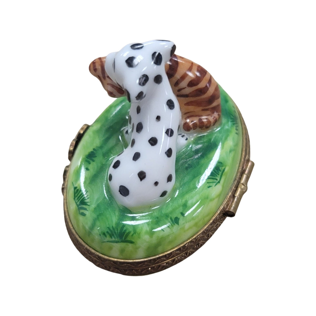 Mini Dalmation Dog with Cat Limoges box painted by hand in Limoges, France, a gift to treasure