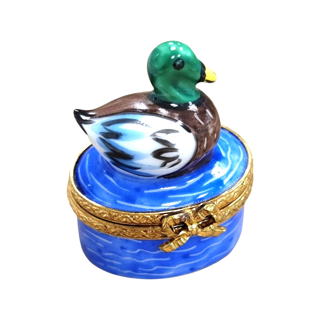 Mini Greenhead Duck Figurine for Nature Lovers, a hand-painted Limoges porcelain gift