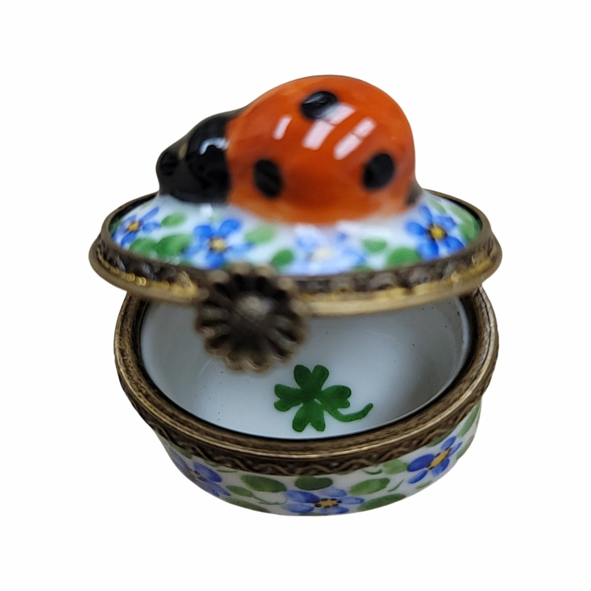 Mini Lady Bug on Flowers Limoges Box Figurine for Collectors, view 2