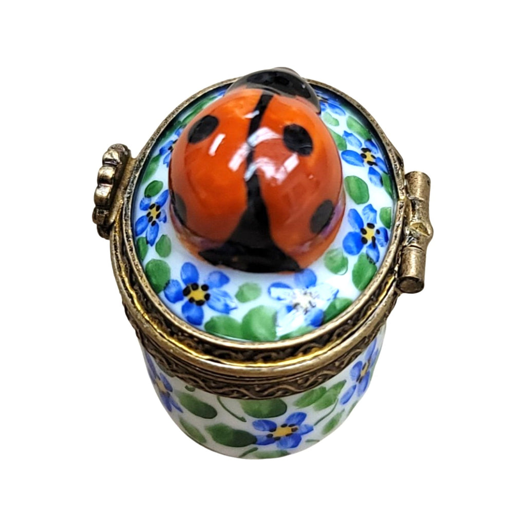 Mini Lady Bug on Flowers Limoges Box Figurine for Collectors, view 3