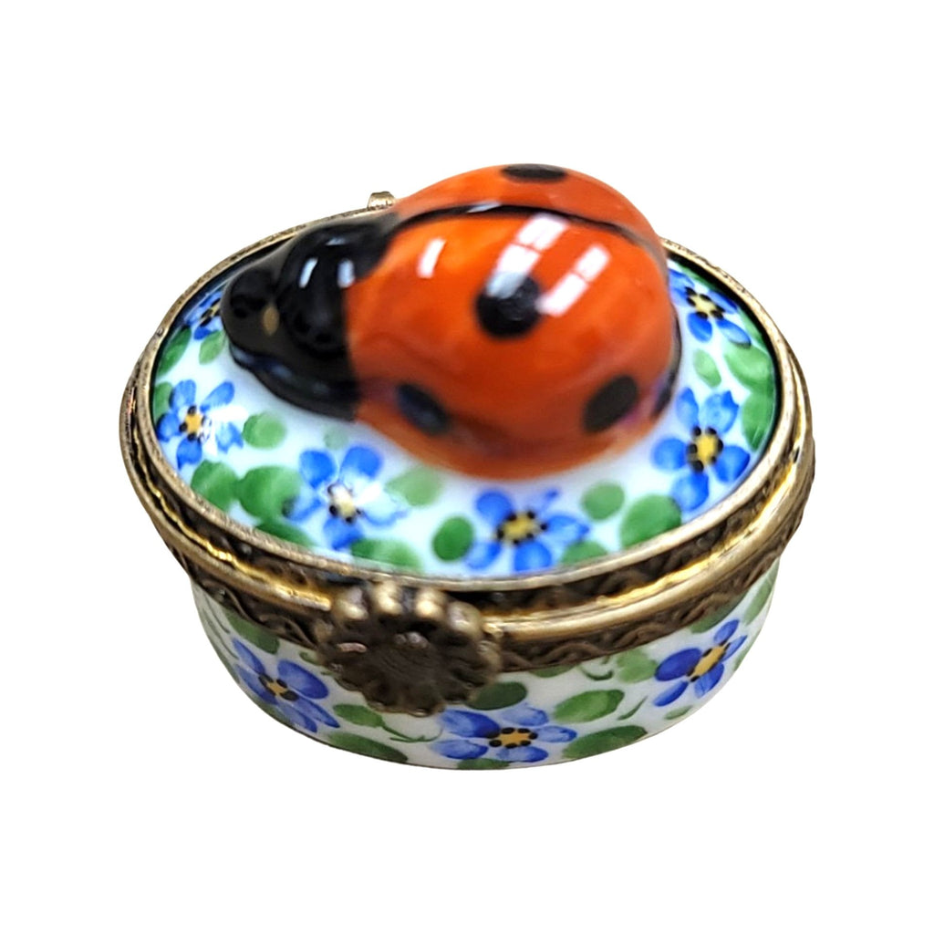 Mini Lady Bug on Flowers Limoges Box Figurine for Collectors, a hand-painted Limoges porcelain gift