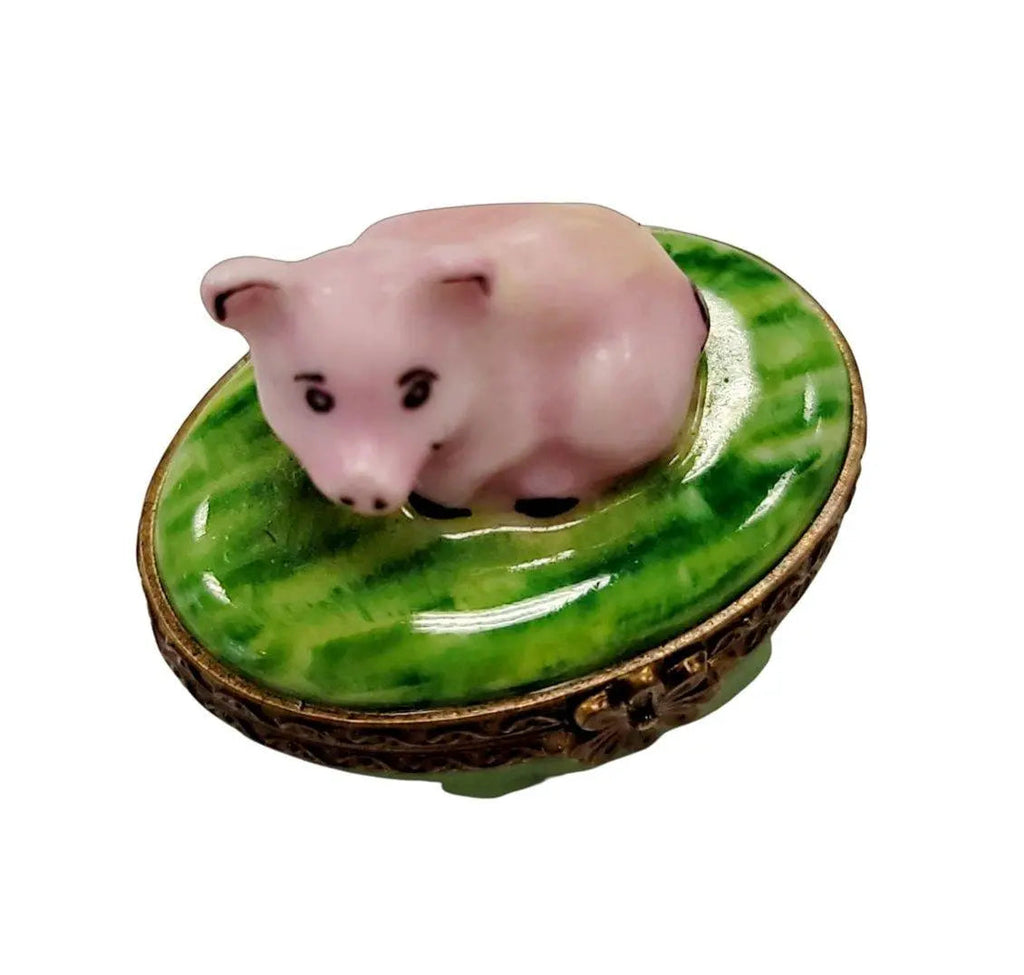 Mini Pig Limoges Box Figurine Treasure, a hand-painted Limoges porcelain gift