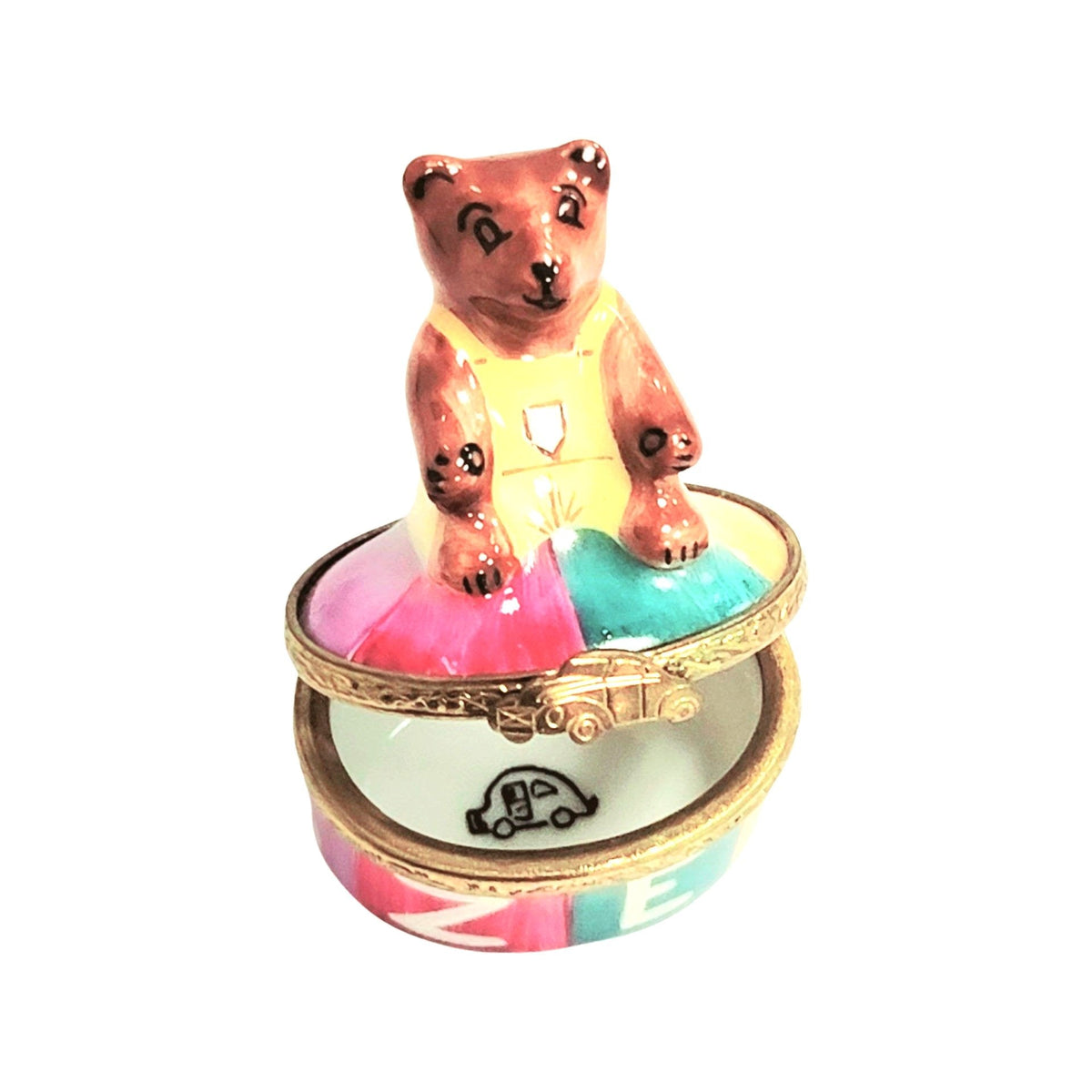 The painter's artistry shows on this Mini Teddy Bear on Oval Limoges box