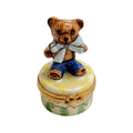 Mini Teddy Bear on Round Treasure Box for Collectors, a hand-painted Limoges porcelain gift