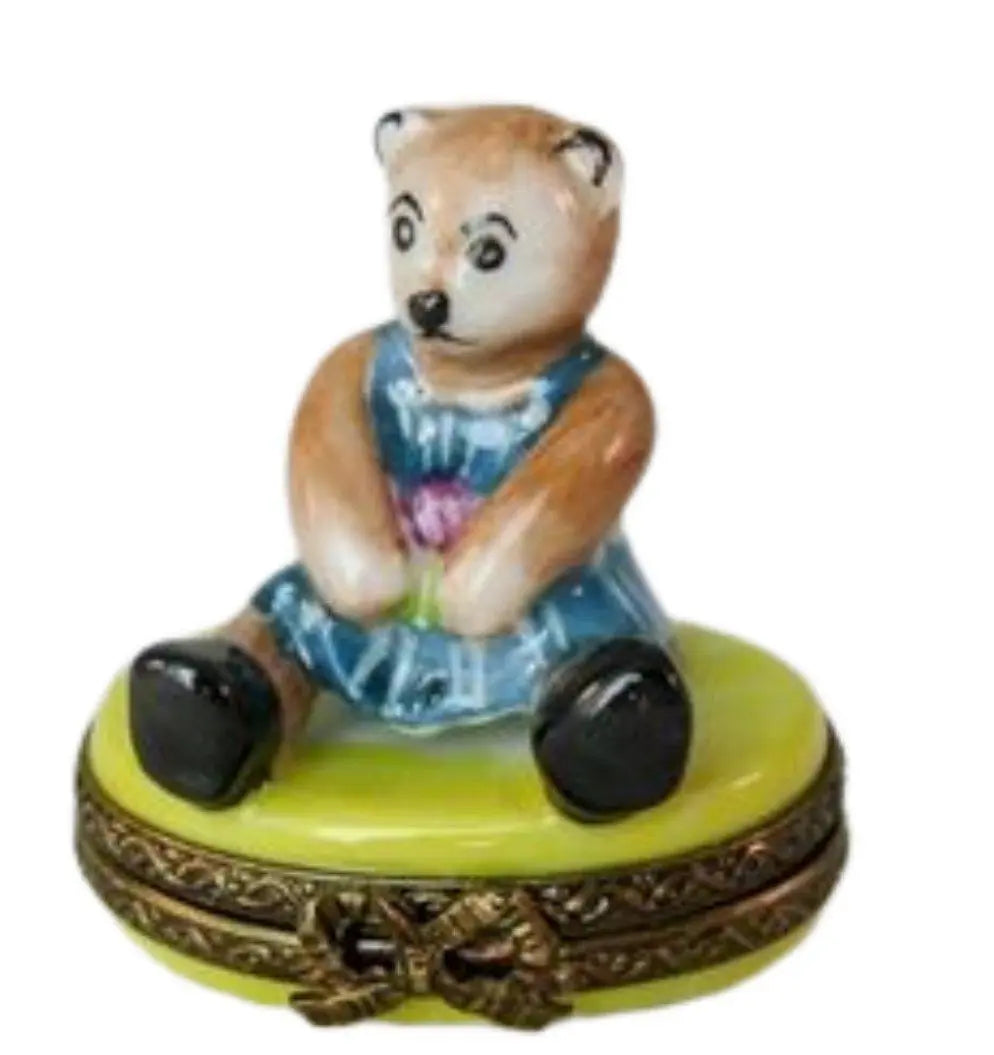 Mini Teddy Bear Porcelain Limoges Porcelain Art Object Gift, a hand-painted Limoges porcelain gift