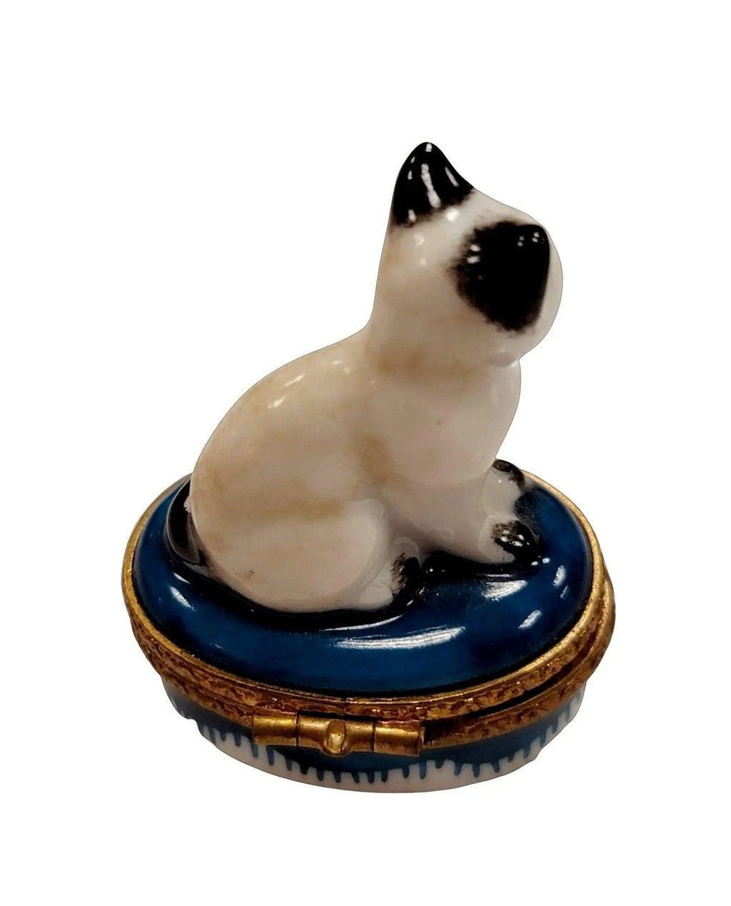 Artisan-painted Mini White Siamese Cat Limoges box from France, a cherished collectible