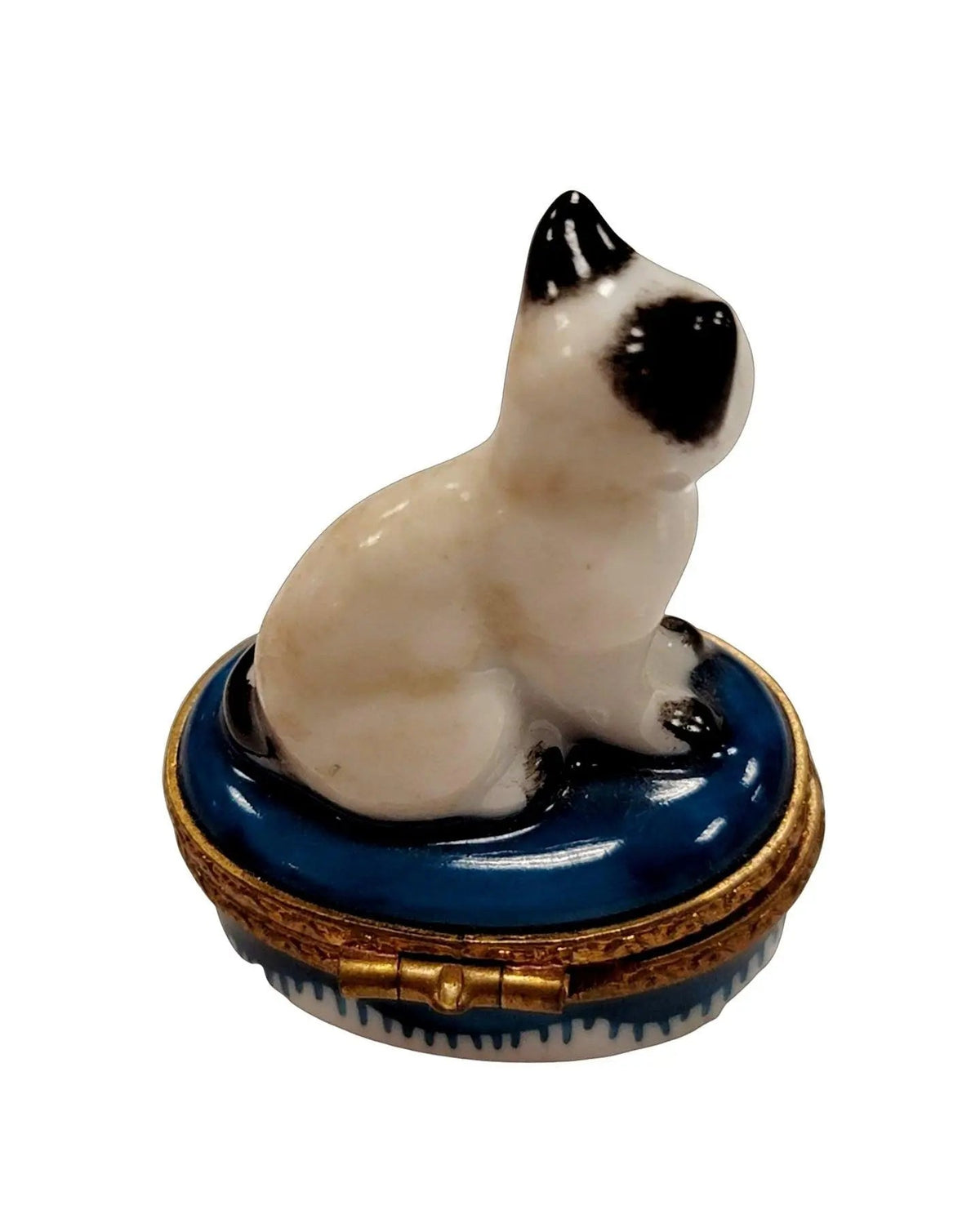 Artisan-painted Mini White Siamese Cat Limoges box from France, a cherished collectible