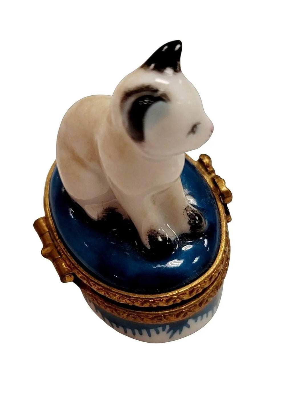 The painter's artistry shows on this Mini White Siamese Cat Limoges box