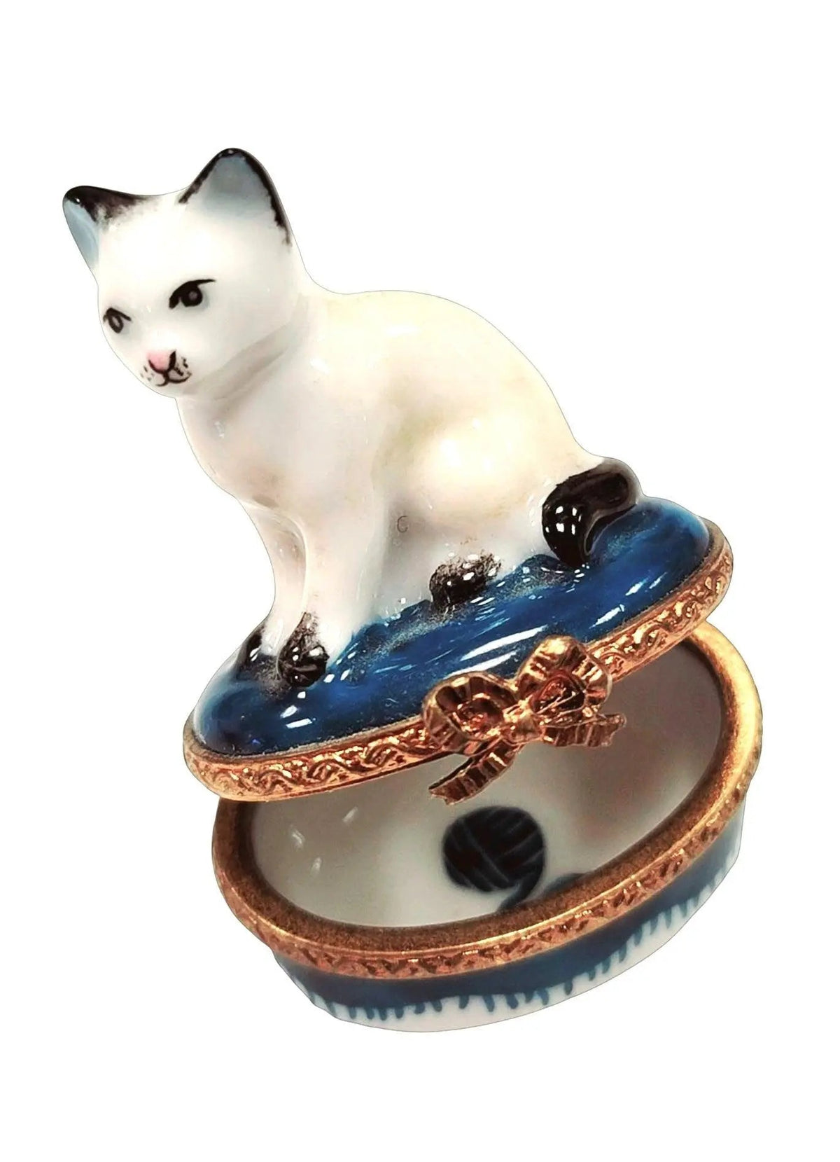 Hand-painted Mini White Siamese Cat Limoges box, French artistry for lovers of fine art