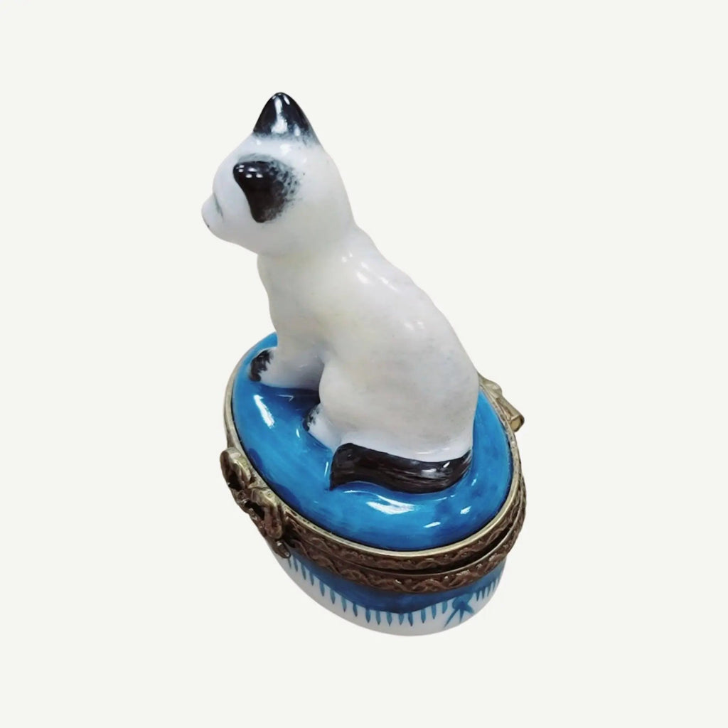 Mini White Siamese Cat Limoges box painted by hand in Limoges, France, a gift to treasure