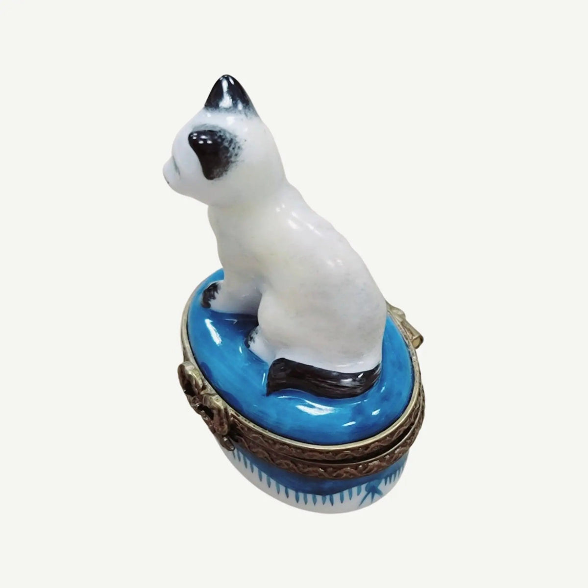 Mini White Siamese Cat Limoges box painted by hand in Limoges, France, a gift to treasure