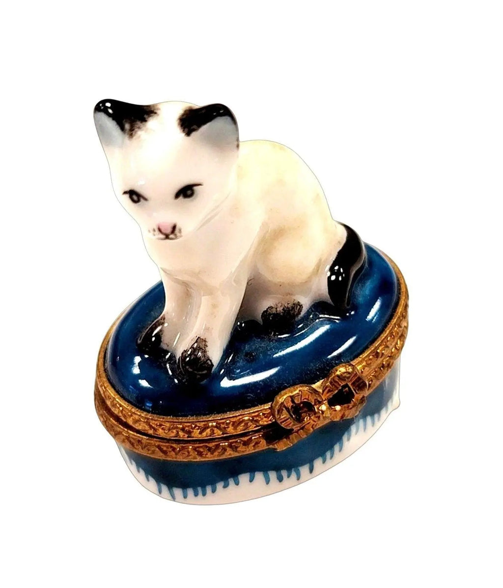 Mini White Siamese Cat Limoges Box Figurine for Collectors, view 8