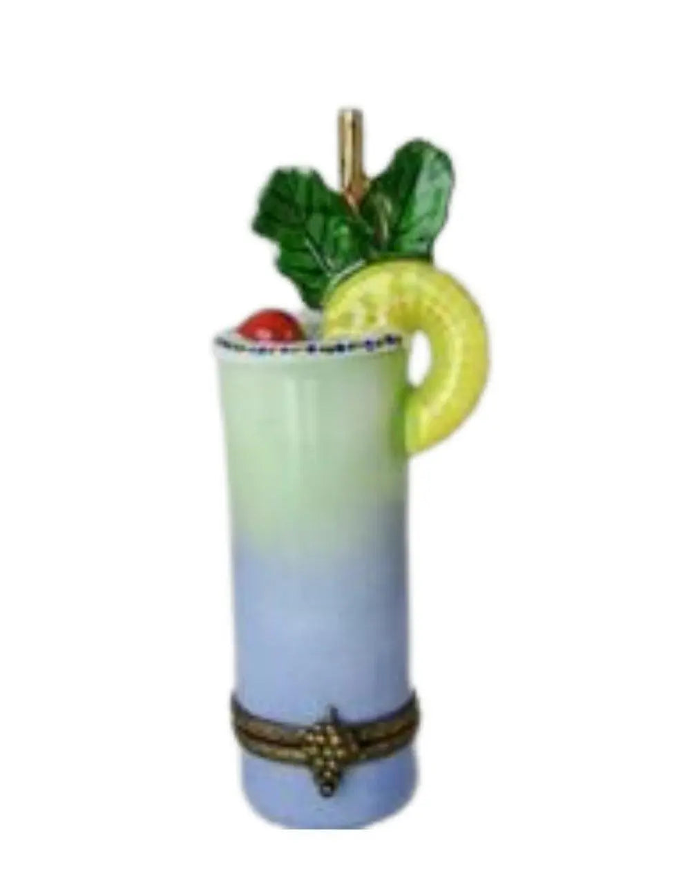Retired Mixed Drink Pineapple Porcelain Limoges Box, a hand-painted Limoges porcelain gift