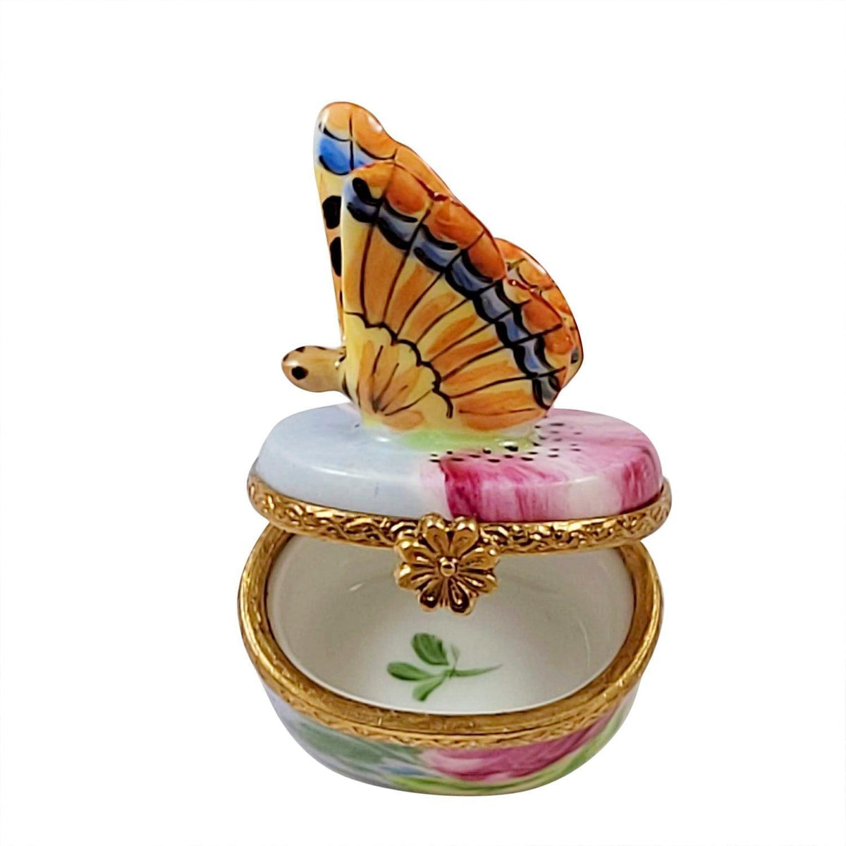 Monarch Butterfly with Brass Flower Limoges Box Gift, view 3