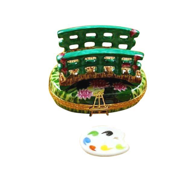 Monet Bridge with Water Lilies Removable Palette Limoges Box, a hand-painted Limoges porcelain gift
