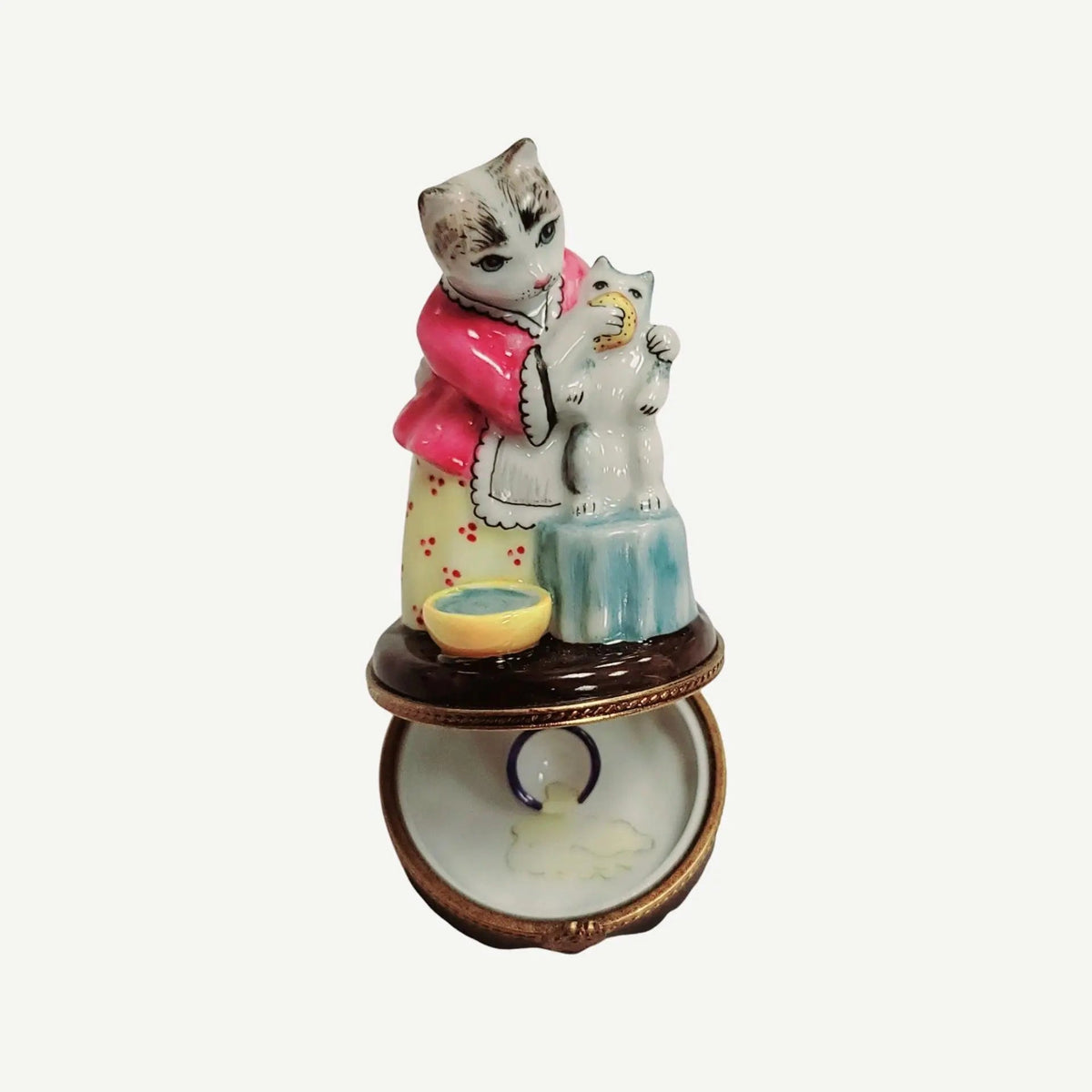 Treasured French collectible: Mother Cat Feeding Baby Limoges box, painted by hand