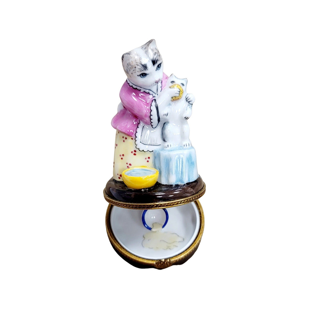 Mother Cat Feeding Baby Porcelain Limoges Porcelain Art Object, view 2