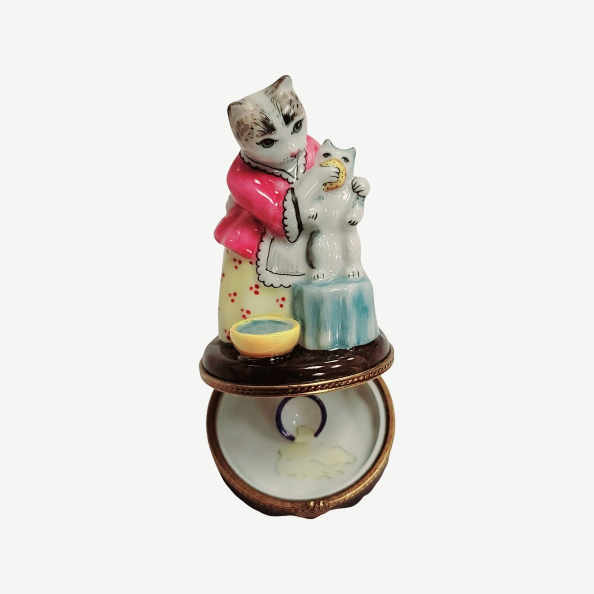 Collectible Mother Cat Feeding Baby Limoges box with artisan brushwork