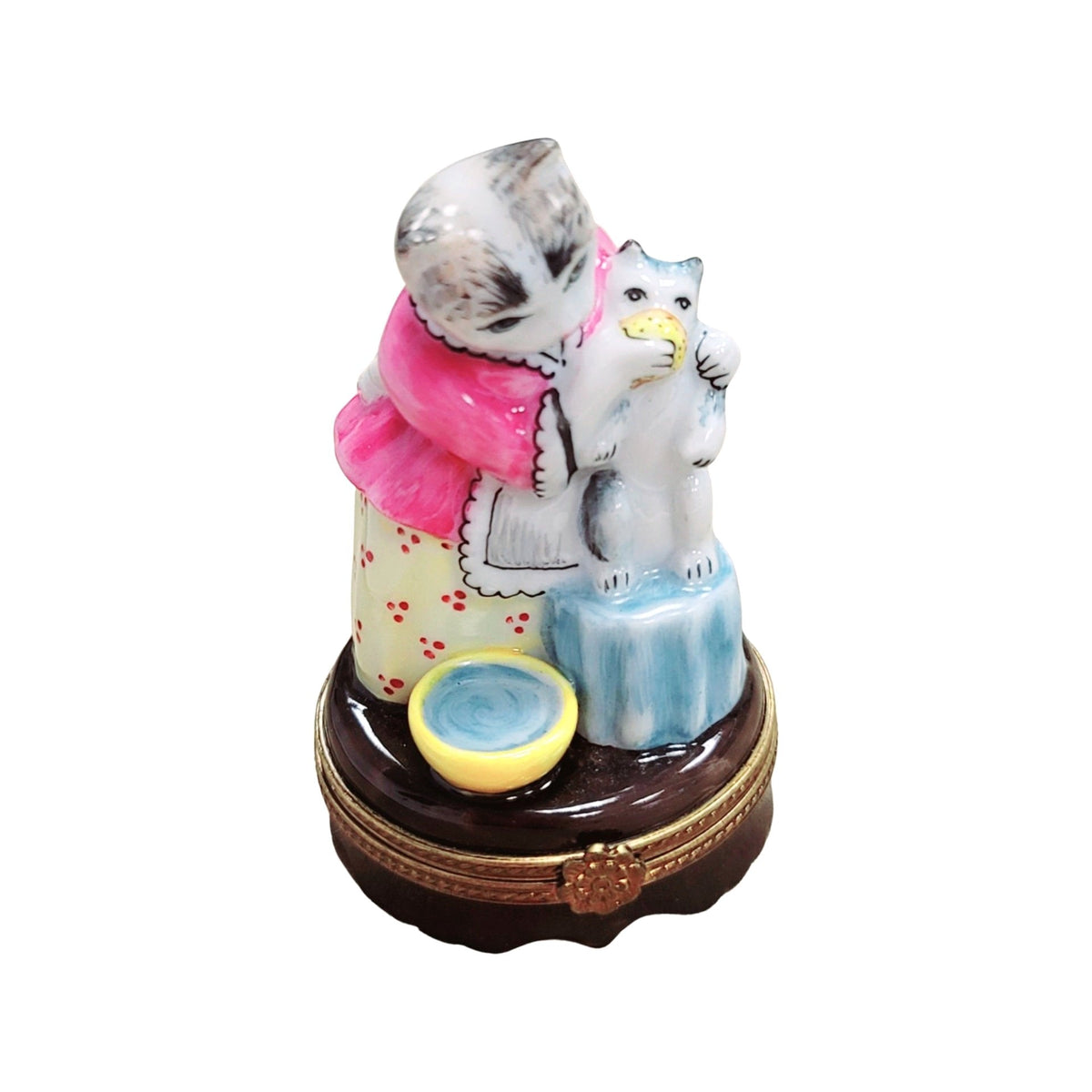 Authentic Mother Cat Feeding Baby Limoges box, hand-painted in France, from Limoges Boutique