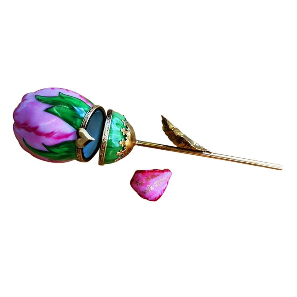 Mother's Day Pink Long Brass Rose Removable Limoges Box, view 2