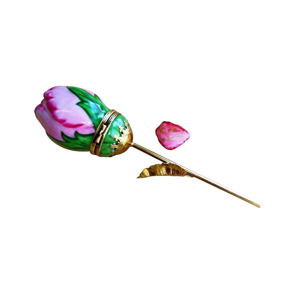 Mother's Day Pink Long Brass Rose Removable Limoges Box, view 3