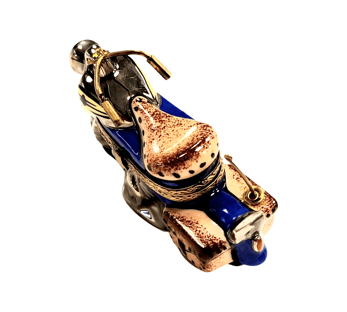 Painted details on the Motorcycle Limoges box, French art in miniature