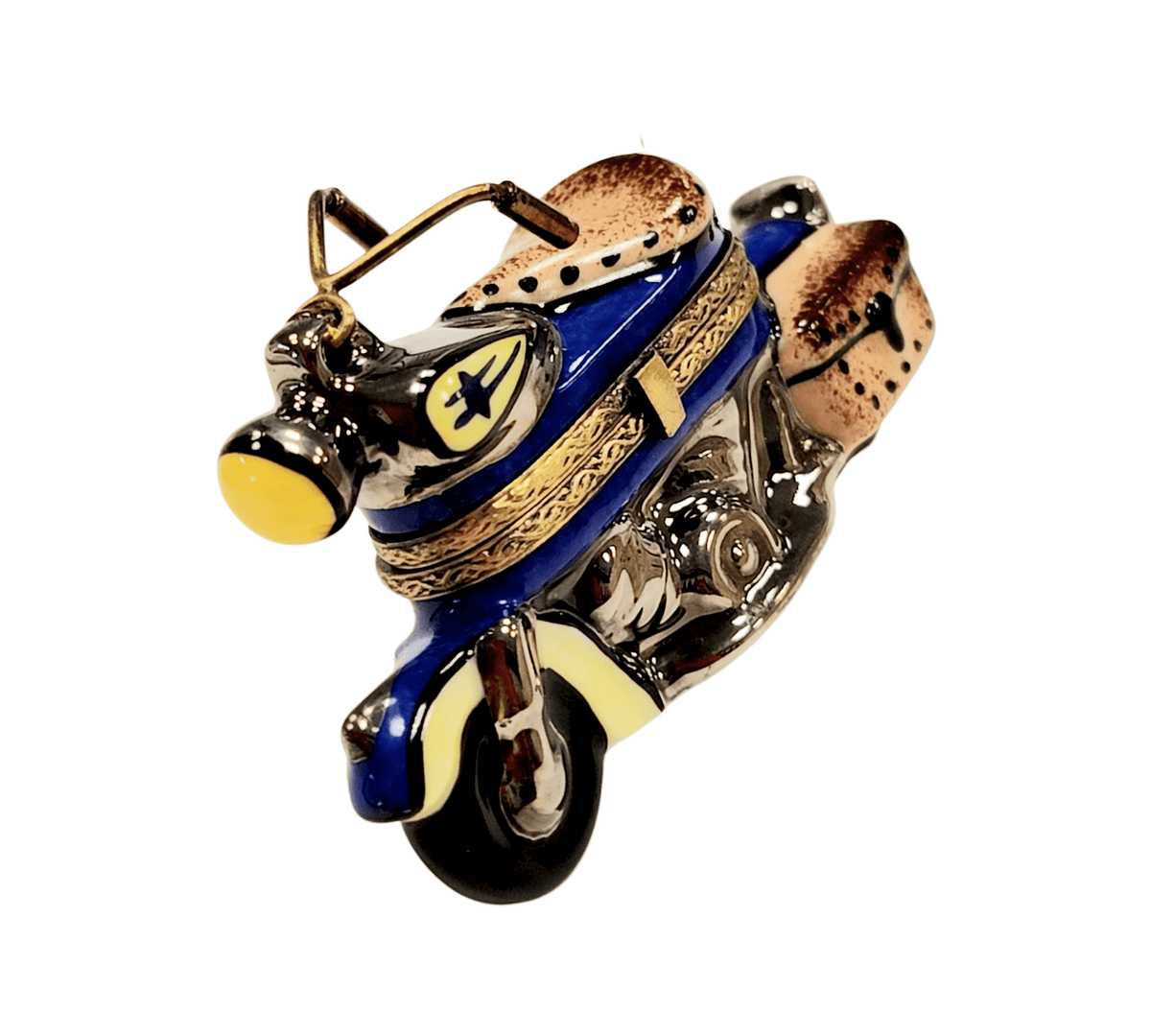 Treasured French collectible: Motorcycle Limoges box, painted by hand