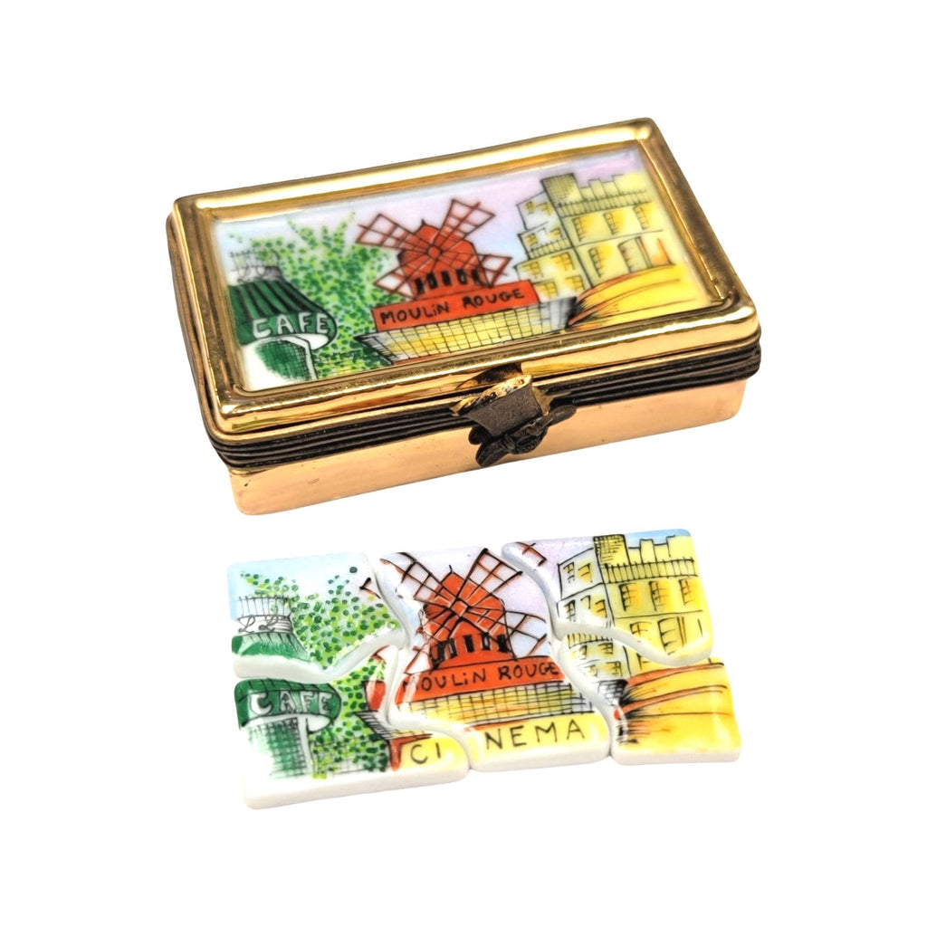 Moulin Rouge Paris Puzzle Limoges Box Figurine Collectible, a hand-painted Limoges porcelain gift