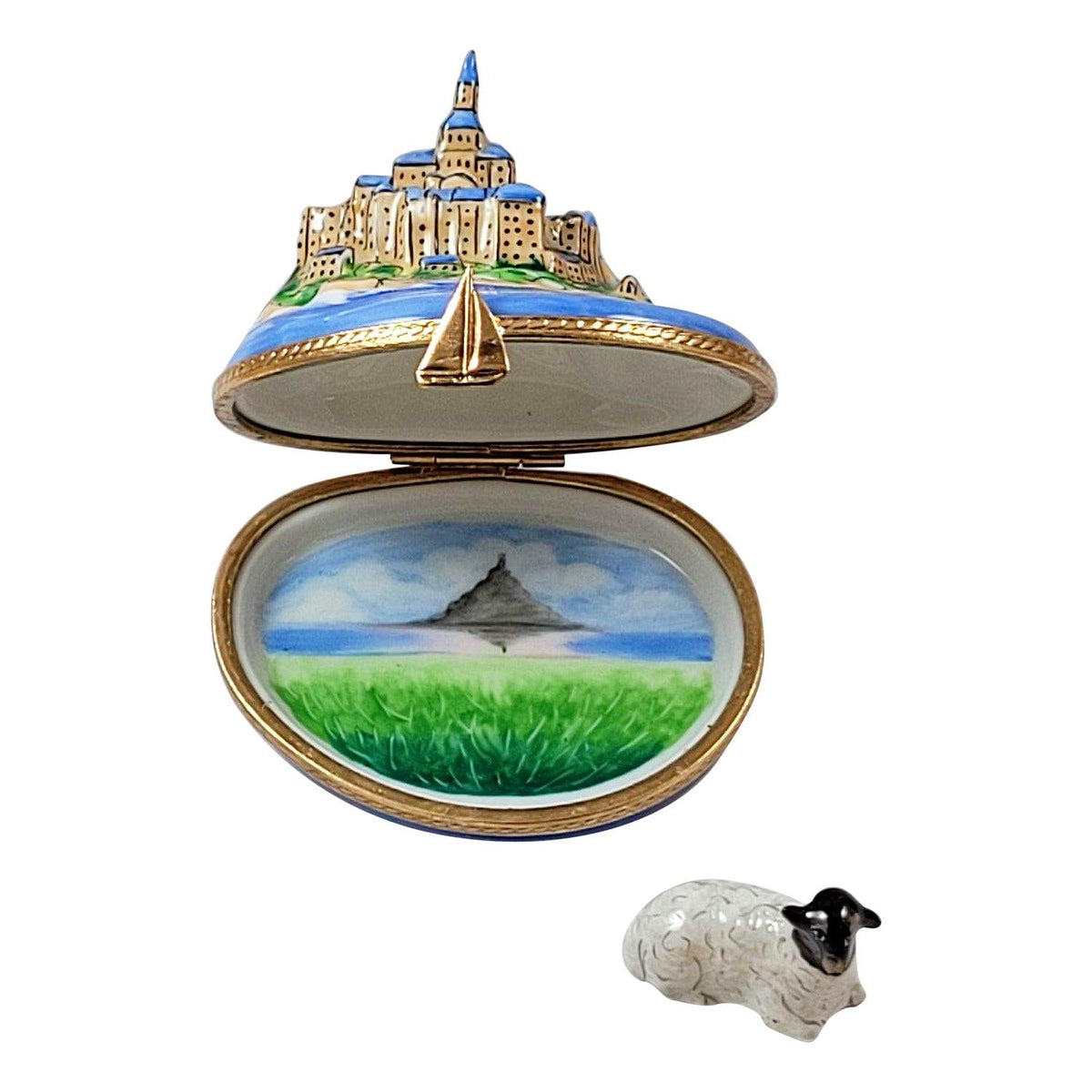 Collectible Mount Saint Michele with Removable Lamb Limoges box with artisan brushwork
