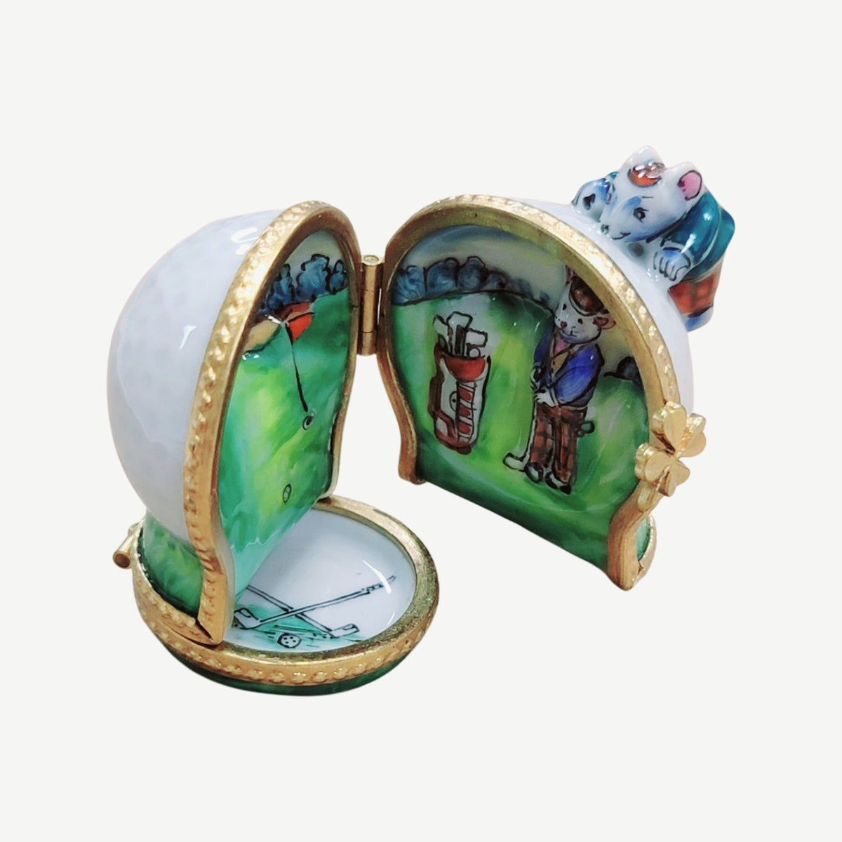 Mouse on Golf Ball 3 Hinged Sports Limoges Box Figurine, view 6