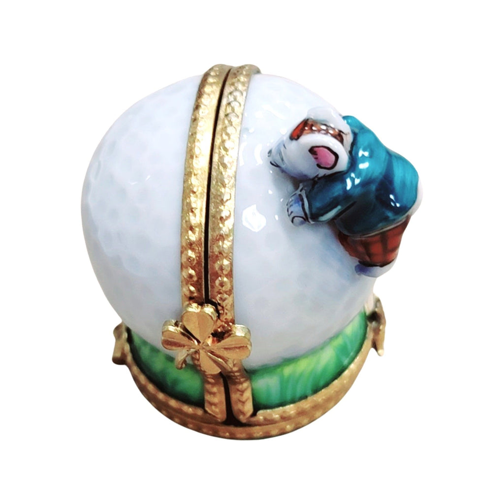 Mouse on Golf Ball 3 Hinged Sports Limoges Box Figurine, a hand-painted Limoges porcelain gift