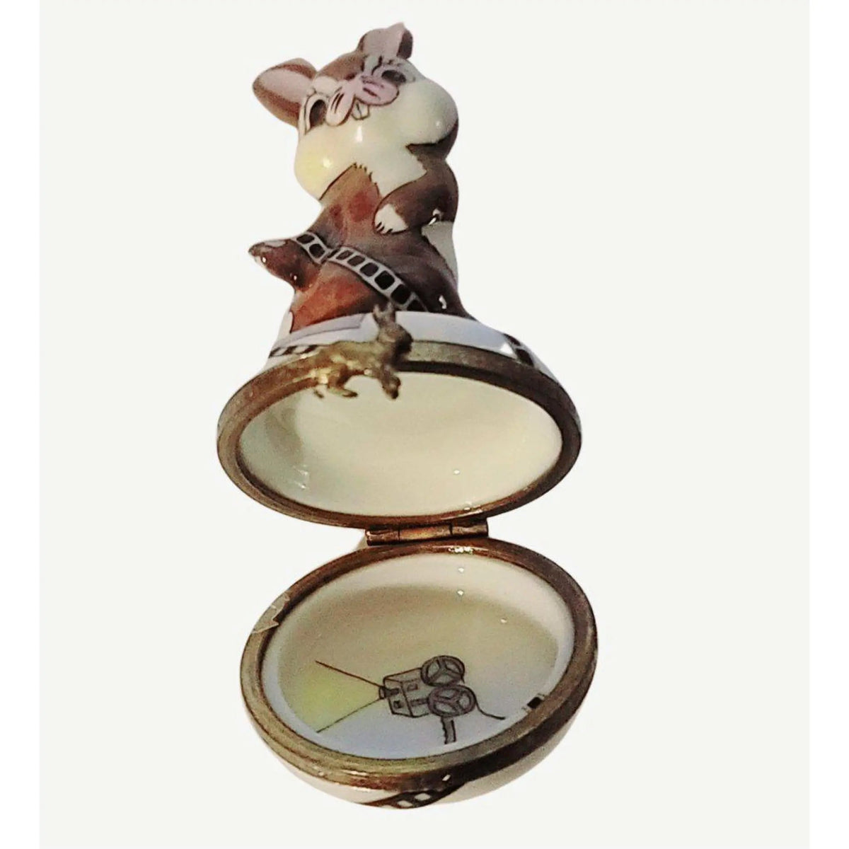 Movie Rabbit with Film Bunny Limoges box painted by hand in Limoges, France, a gift to treasure