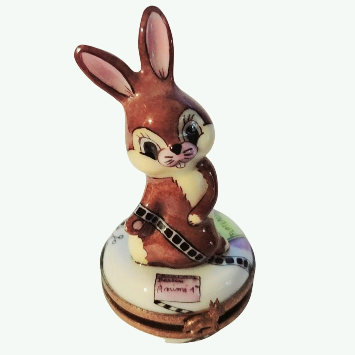 Collectible Movie Rabbit with Film Bunny Limoges box with artisan brushwork