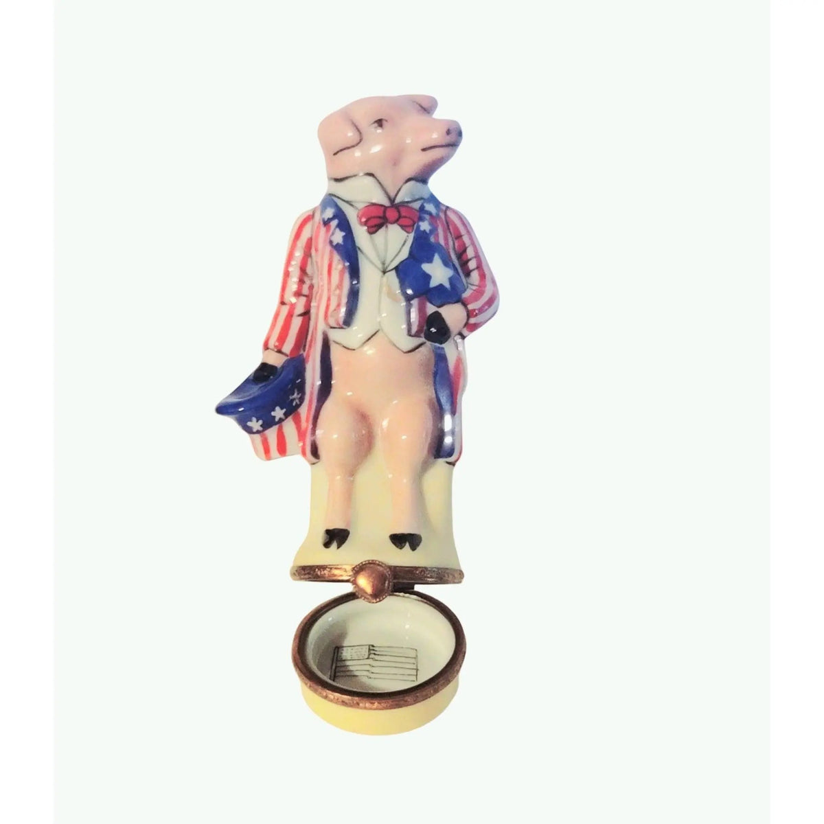 Mr. Papa Pig America USA Patriotic Limoges Box Figurine, view 2