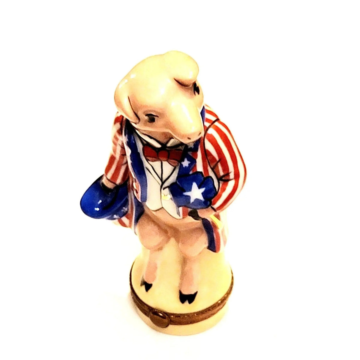 Mr. Papa Pig America USA Patriotic Limoges Box Figurine, a hand-painted Limoges porcelain gift