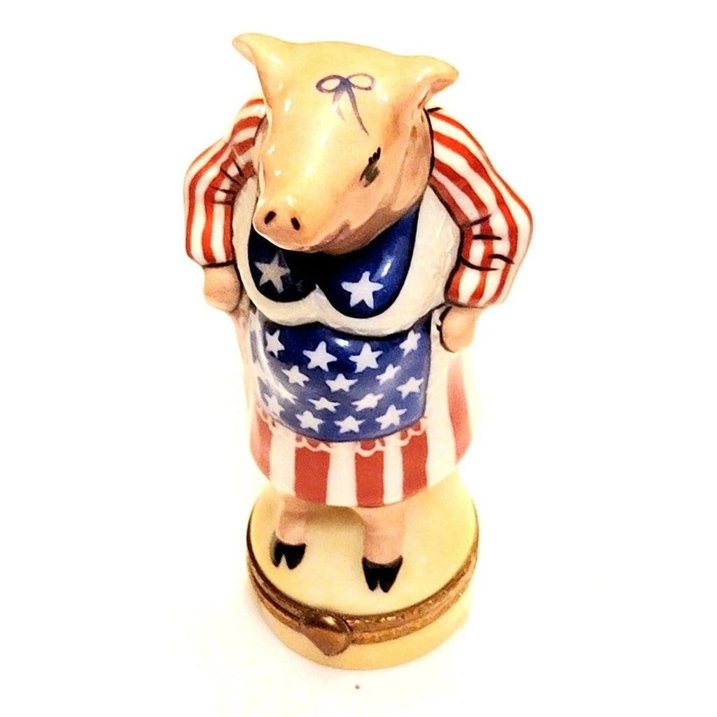 Ms Mama Pig America United Patriotic Limoges Figurine, a hand-painted Limoges porcelain gift