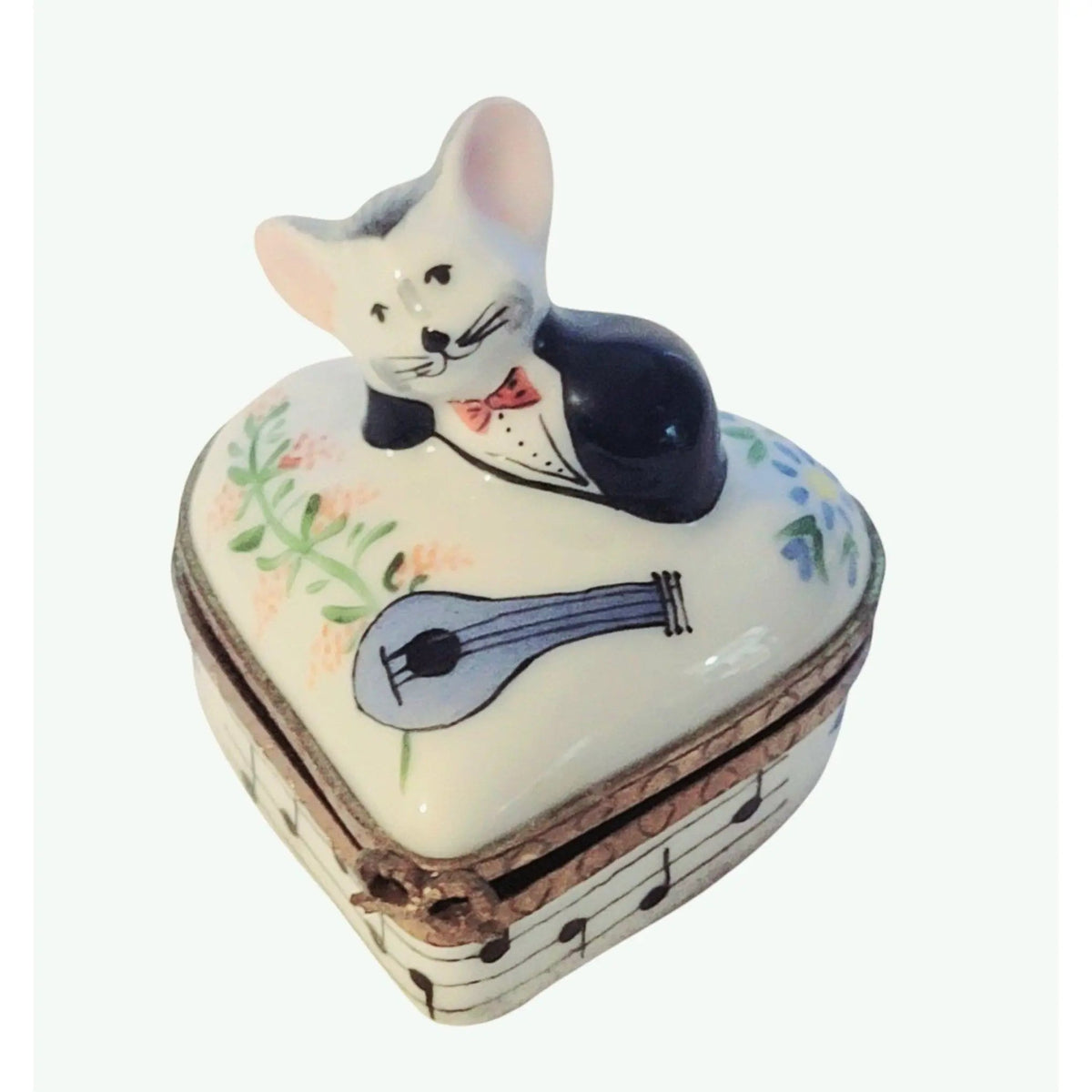 Hand-painted Serenade Musical Love Mouse Dating Heart Limoges box, French artistry for lovers of fine art