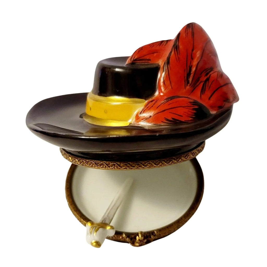 Three Muskateers Swordsman Hat Black Feather Limoges Box, view 5