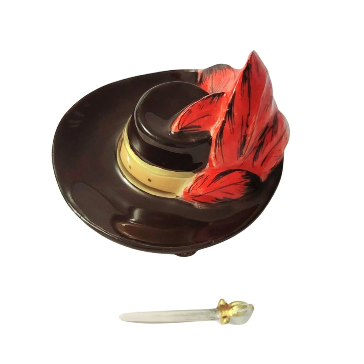 Three Muskateers Swordsman Hat Black Feather Limoges Box, view 6