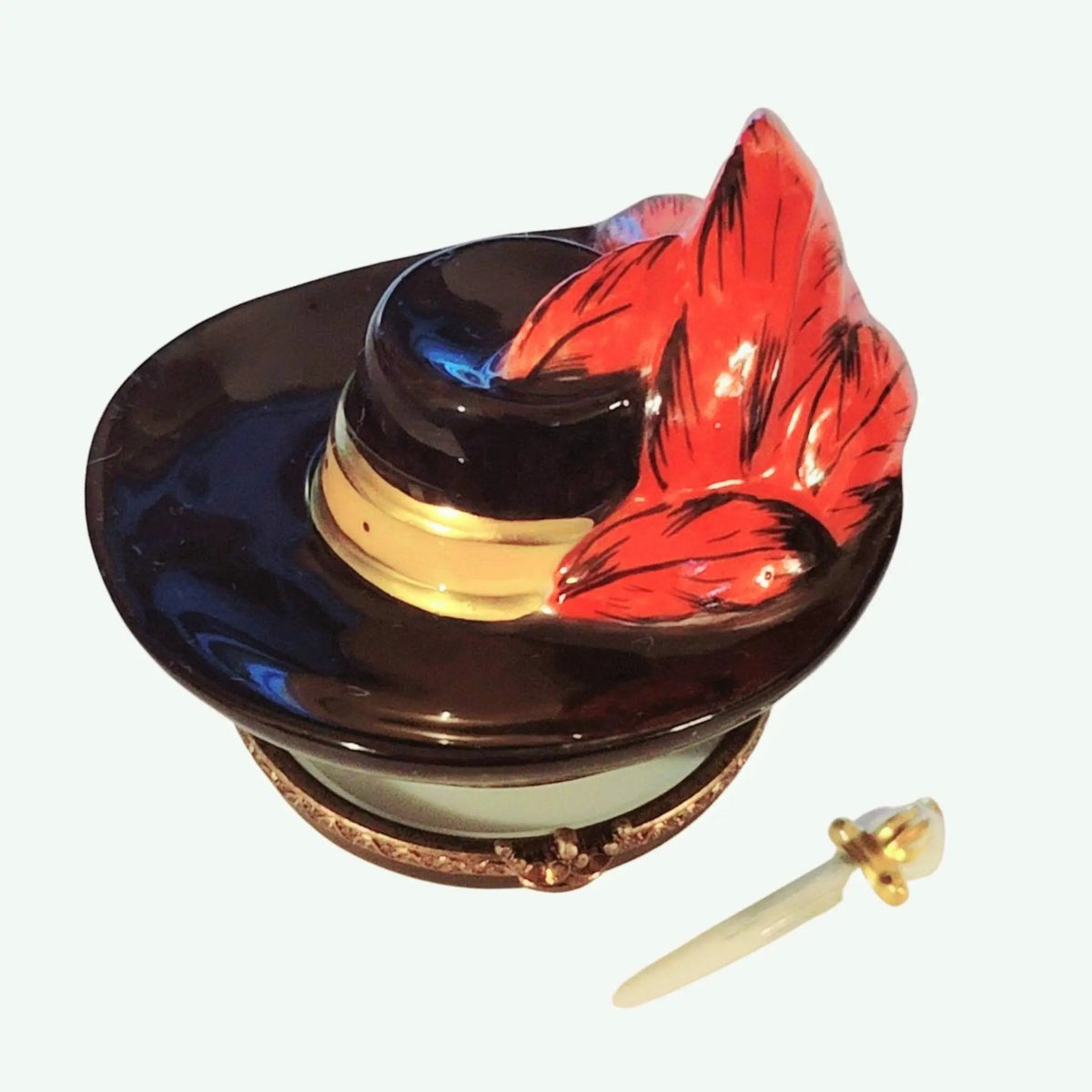 Genuine Three Muskateers Swordsman Hat Black Feather Limoges box painted by hand in France, from Limoges Boutique